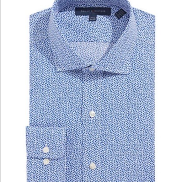 Tommy Hilfiger Pima Cotton Leaf Dress Shirt-BLUE-15.5-34/35 - Picture 1 of 4